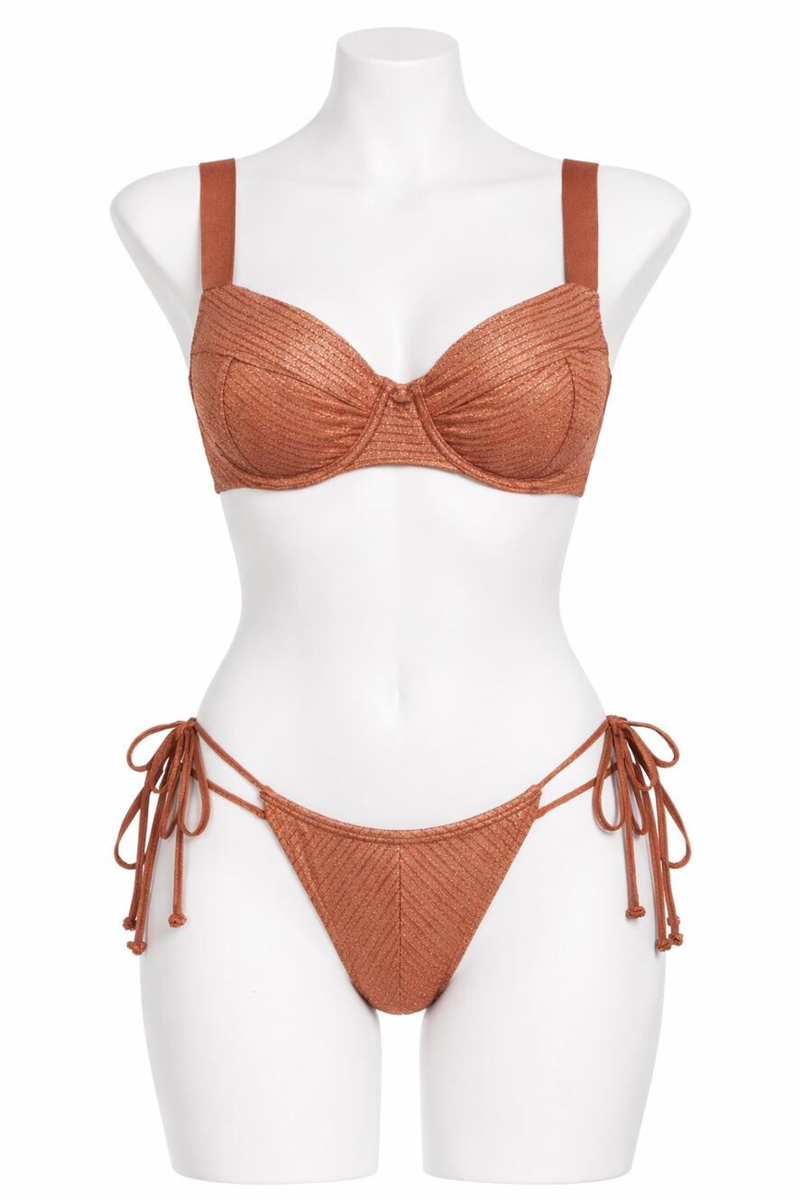 JMP The Label Metallic Copper Textured Bikini Set XXL Underwire Tie Side NWT